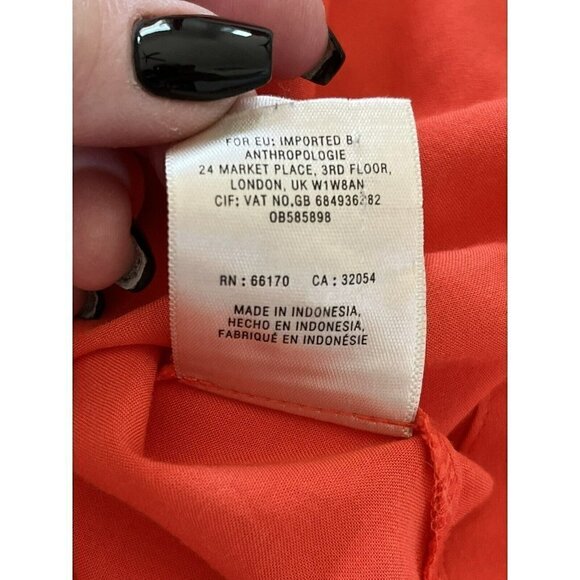 Maeve For Anthropologie Woman's Sz S Orange Tangerine Raffine Popover Blouse - Picture 7 of 8